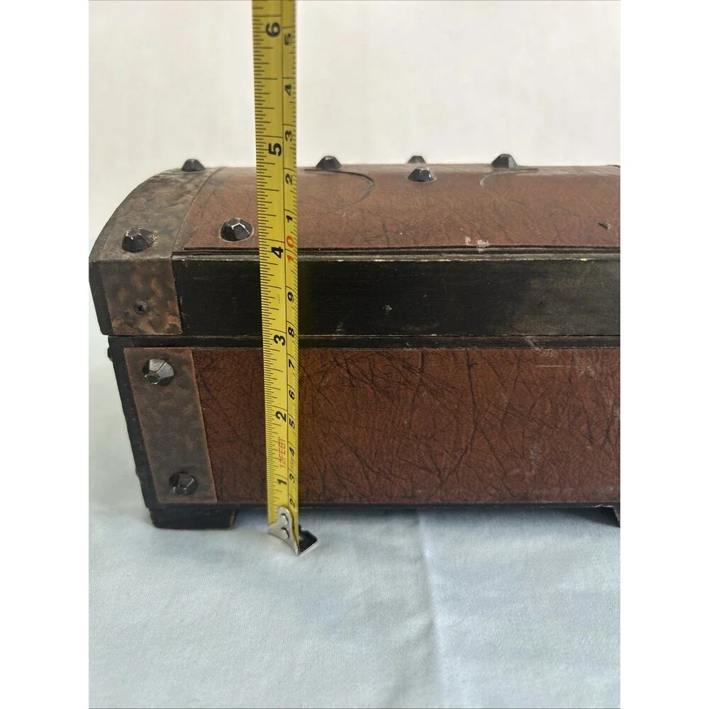 Vintage Wood Leather Metal Pirate Treasure Chest Jewelry Box